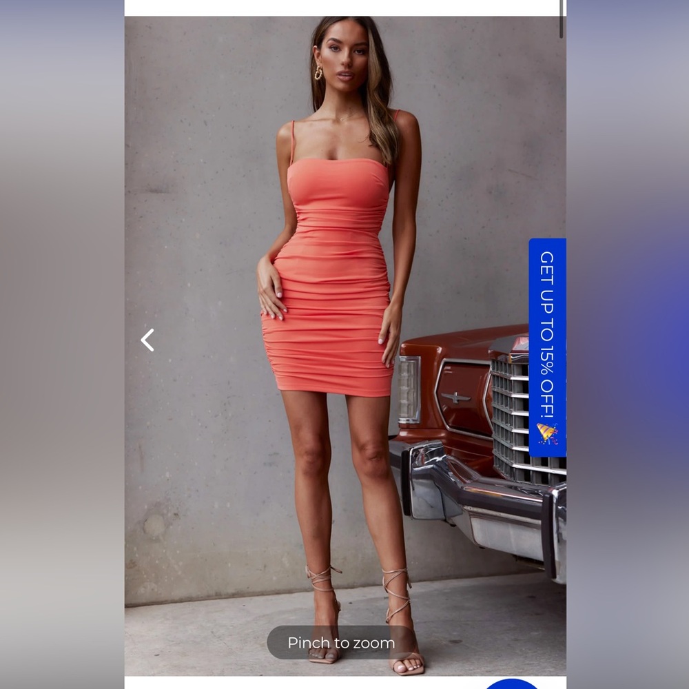 Selfie Leslie SHEA SQUARE NECKLINE RUCHED MINI DRESS ORANGE